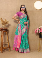 Lorenvalley Fashion Seagreen Patola Silk Woven Design with Zari Meenakari Weaving motifs Pallu Saree