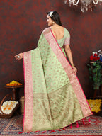 Lorenvalley Fashion Seagreen Soft Katan Silk Woven Design Rich Zari Weaving Pallu Saree