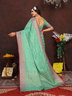 Lorenvalley Fashion Seagreen Soft Katan Silk Woven Design Rich Zari Weaving Pallu Saree