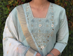 Lorenvalley Fashion Seagreen Roman Silk Hand Work Kurta Pant with Dupatta - Distacart