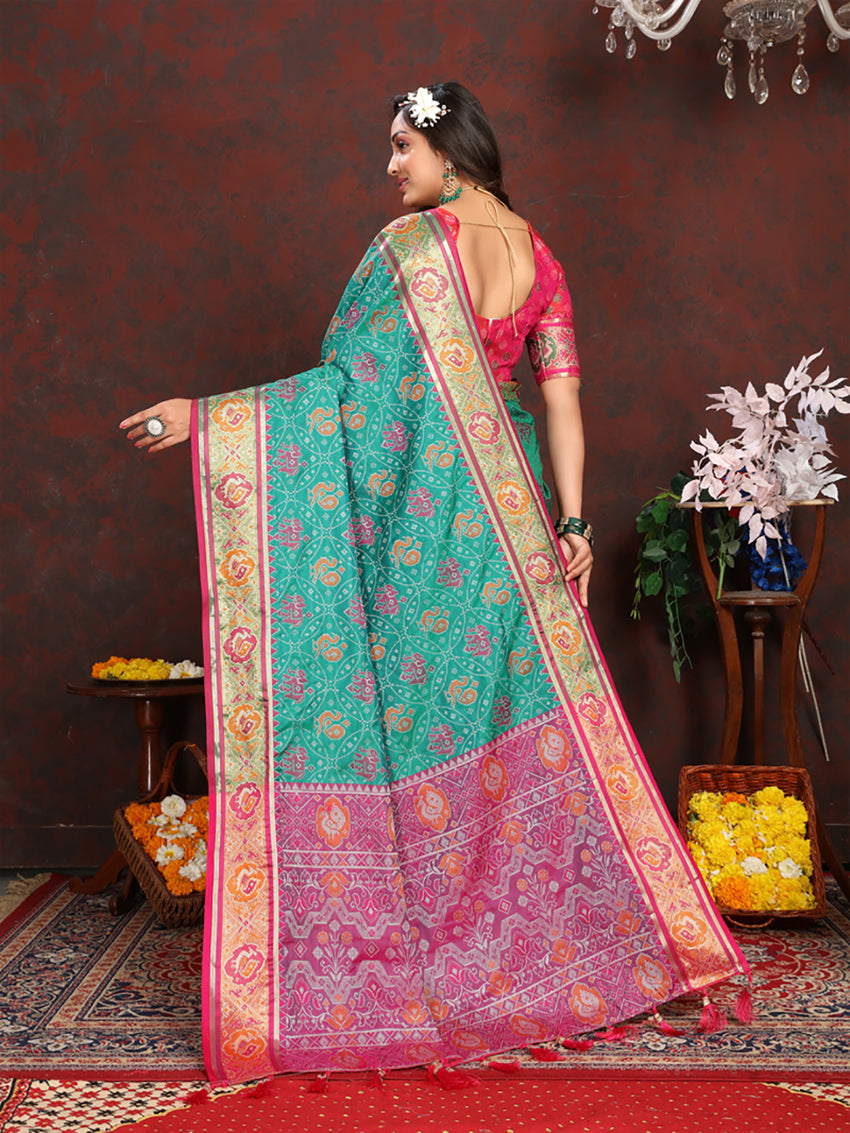 Lorenvalley Fashion Seagreen Patola Silk Woven Design with Zari Meenakari Weaving motifs Pallu Saree