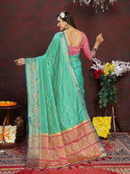 Lorenvalley Fashion Seagreen Soft Katan Silk Woven Design Zari Weaving Pallu Saree
