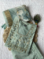 Lorenvalley Fashion Seagreen Roman Silk Hand Work Kurta Pant with Dupatta - Distacart