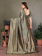 Vedant Vastram Litchi Silk Banarasi Silk Saree - Bottle Green - Distacart