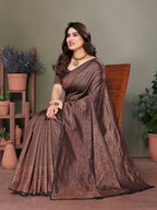 Vedant Vastram Litchi Silk Banarasi Silk Saree - Black - Distacart