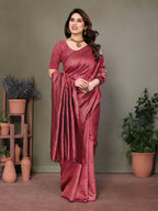 Vedant Vastram Litchi Silk Banarasi Silk Saree - Maroon - Distacart