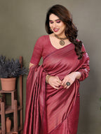 Vedant Vastram Litchi Silk Banarasi Silk Saree - Maroon - Distacart
