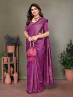 Vedant Vastram Litchi Silk Banarasi Silk Saree - Purple - Distacart