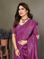 Vedant Vastram Litchi Silk Banarasi Silk Saree - Purple - Distacart