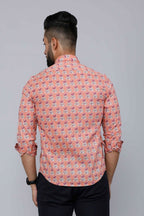 Miravan Men's Peach Spread Collar Floral Print Casual Shirt