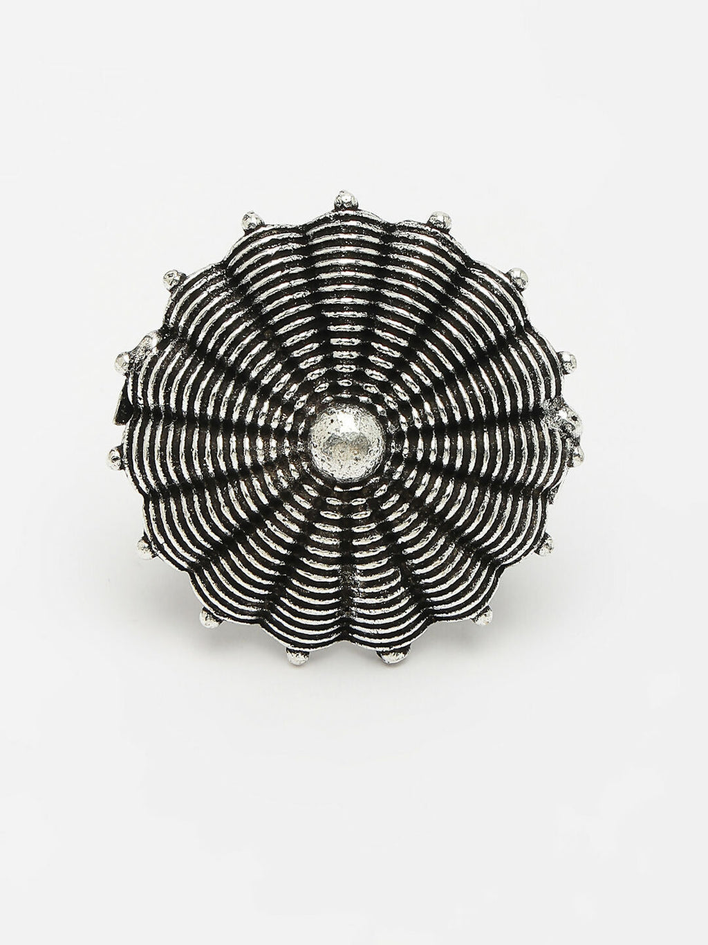NVR Women's Silver-Toned Floral Shape Adjustable Finger Ring