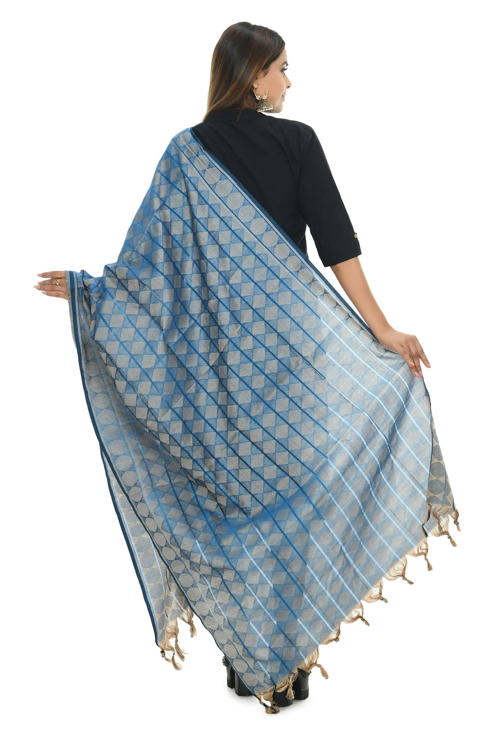 Mominos Fashion Moeza Handloom Cotton Blue Dupatta - Distacart