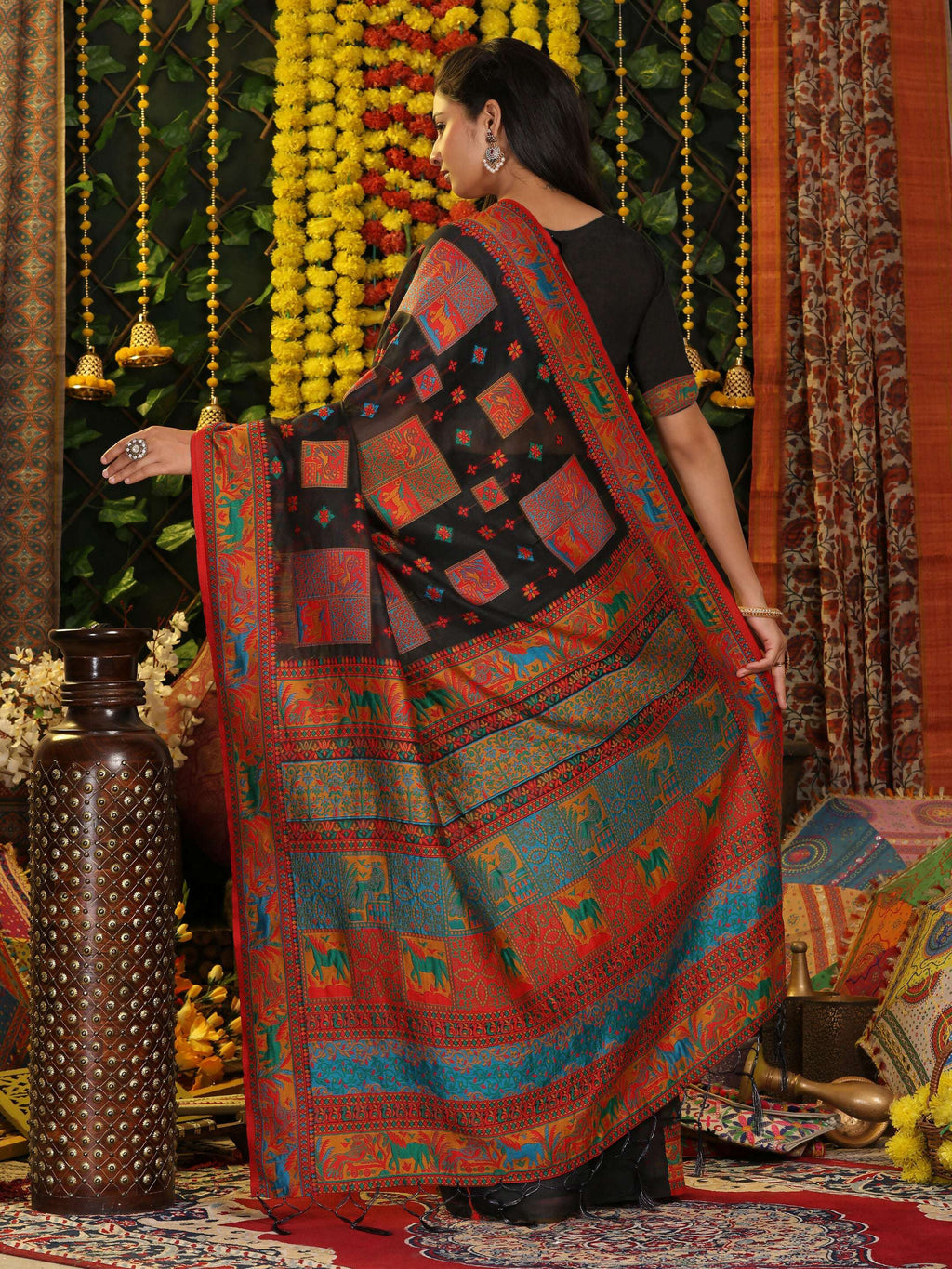 Shree Shyam Fashion Linen Cotton Black Saree - Distacart