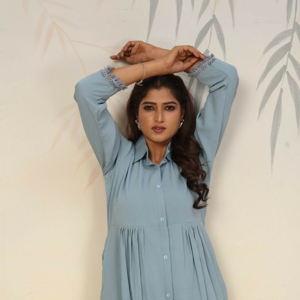 Jyoti Fashion Women's Sky Blue Rinkal Cotton Plain with Side Pocket Kurtis & Sets