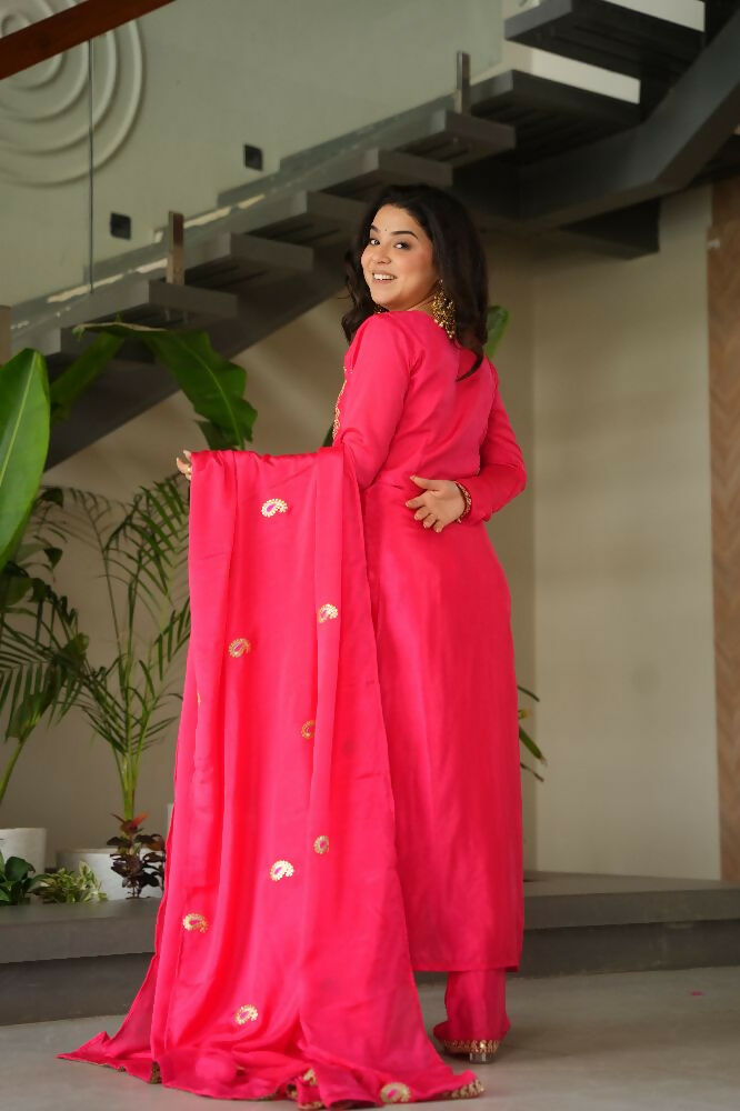 Joban Fashion Gajri Kurta Set Silk Sequins , Zari, Coding & Thread Embroidered work - Distacart