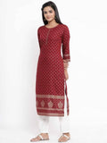 Yufta Maroon Printed Kurta