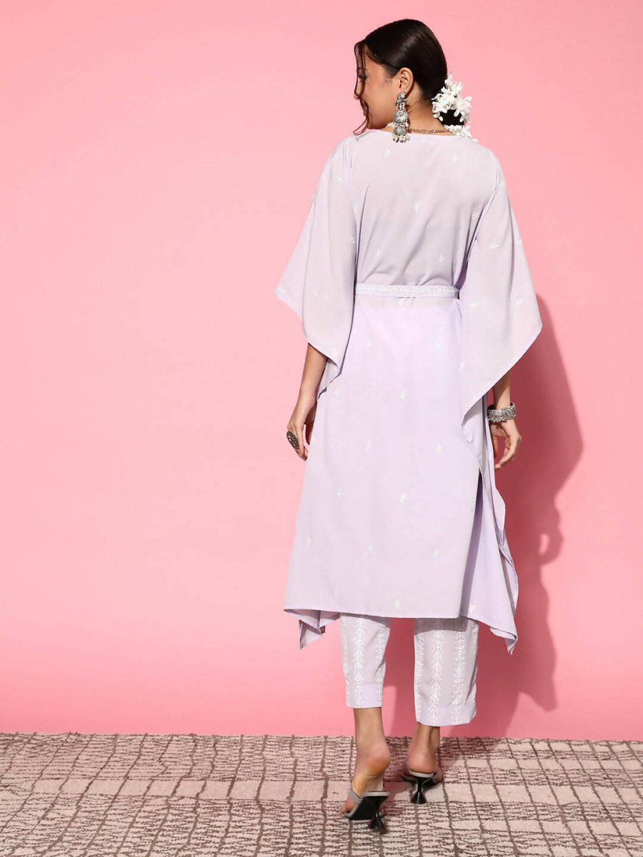 Ahalyaa Women Floral Poly Crepe Belted Detail Kurta Set - Distacart