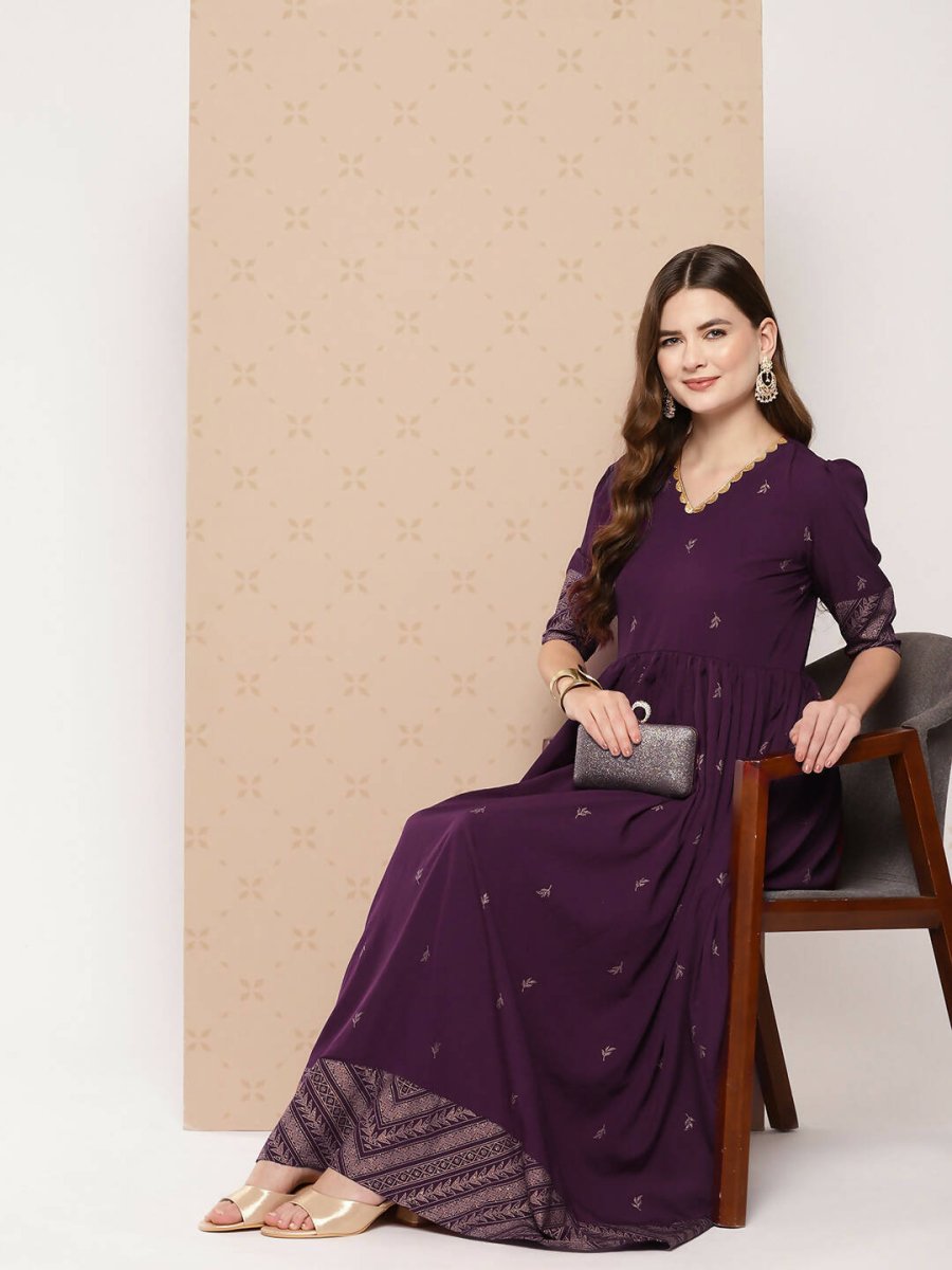 Ahalyaa Women's Traditional wear Ethnic Dress - Burgundy - Distacart