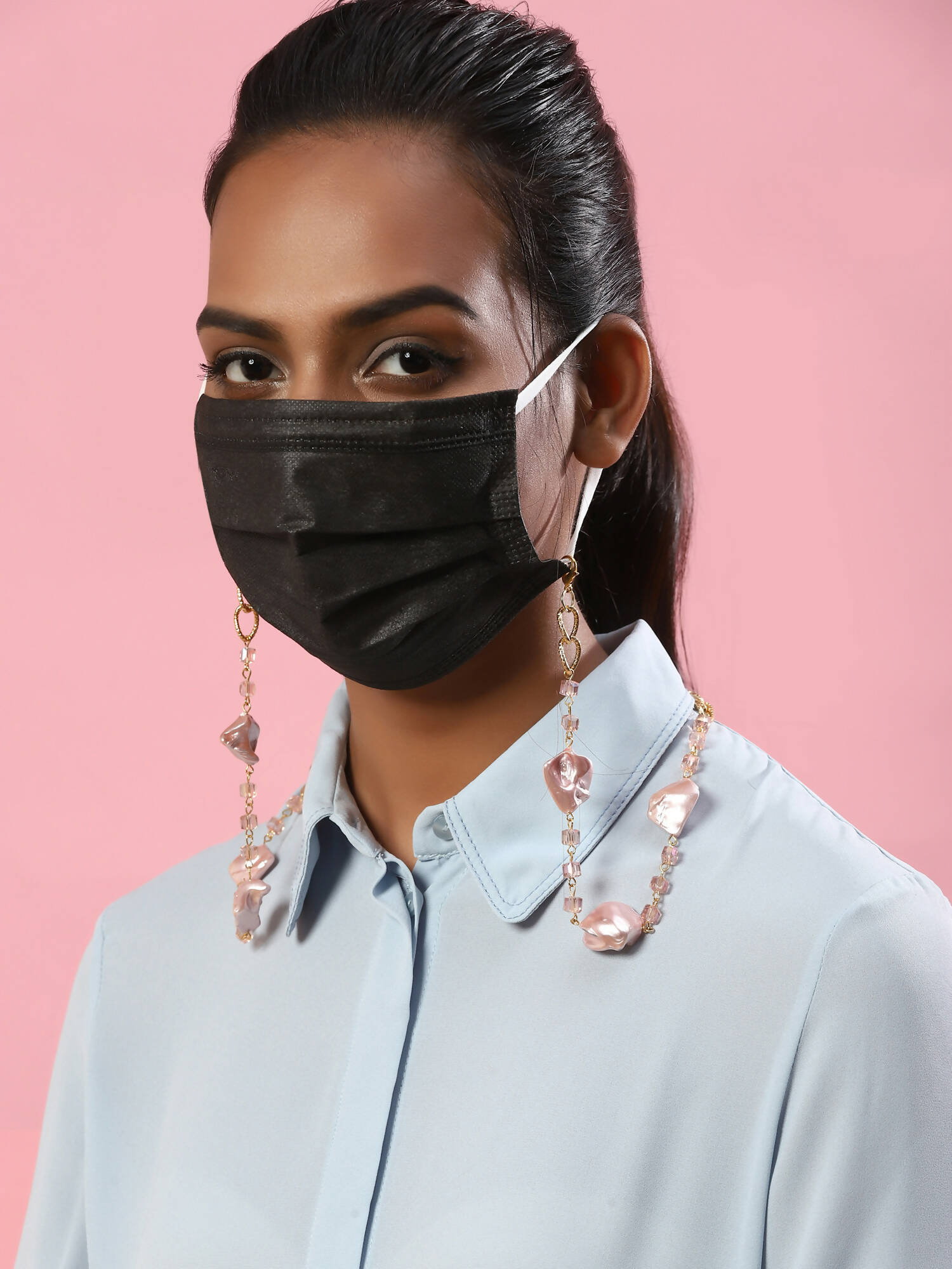 Pink Gold-Toned Embellished Mask Chain - Ruby Raang - Distacart