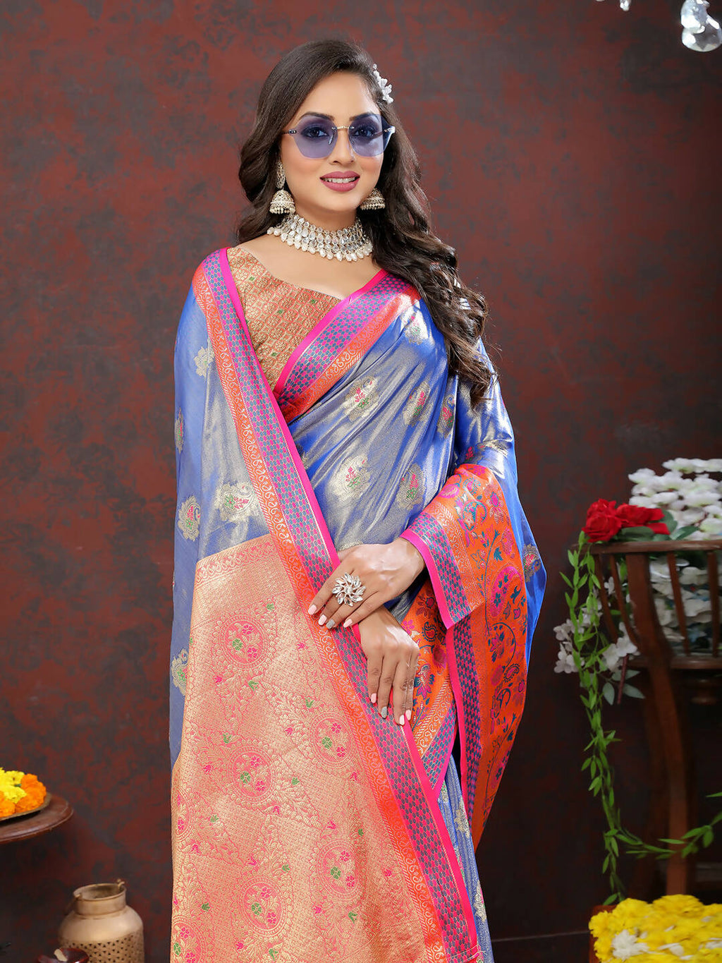Lorenvalley Fashion Lavender Kanjivaram Silk Woven Design with Zari Weaving Saree