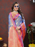 Lorenvalley Fashion Lavender Kanjivaram Silk Woven Design with Zari Weaving Saree