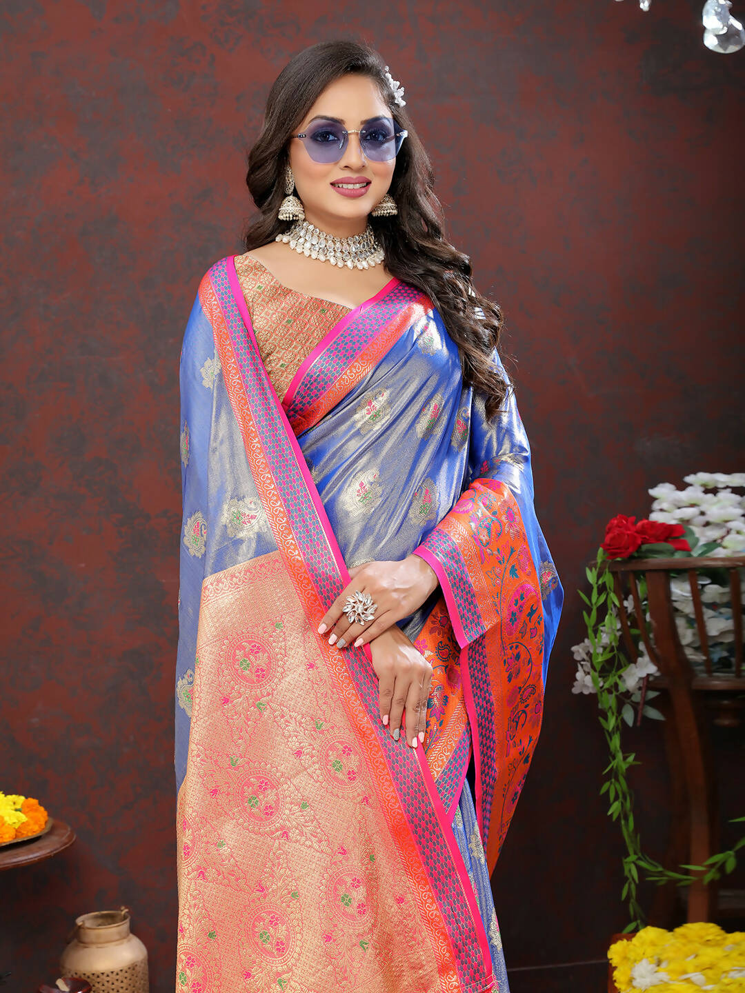 Lorenvalley Fashion Lavender Kanjivaram Silk Woven Design with Zari Weaving Saree