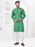 Joban Fashion Men's Rayon Cotton Green Printed Kurta Pyjama set