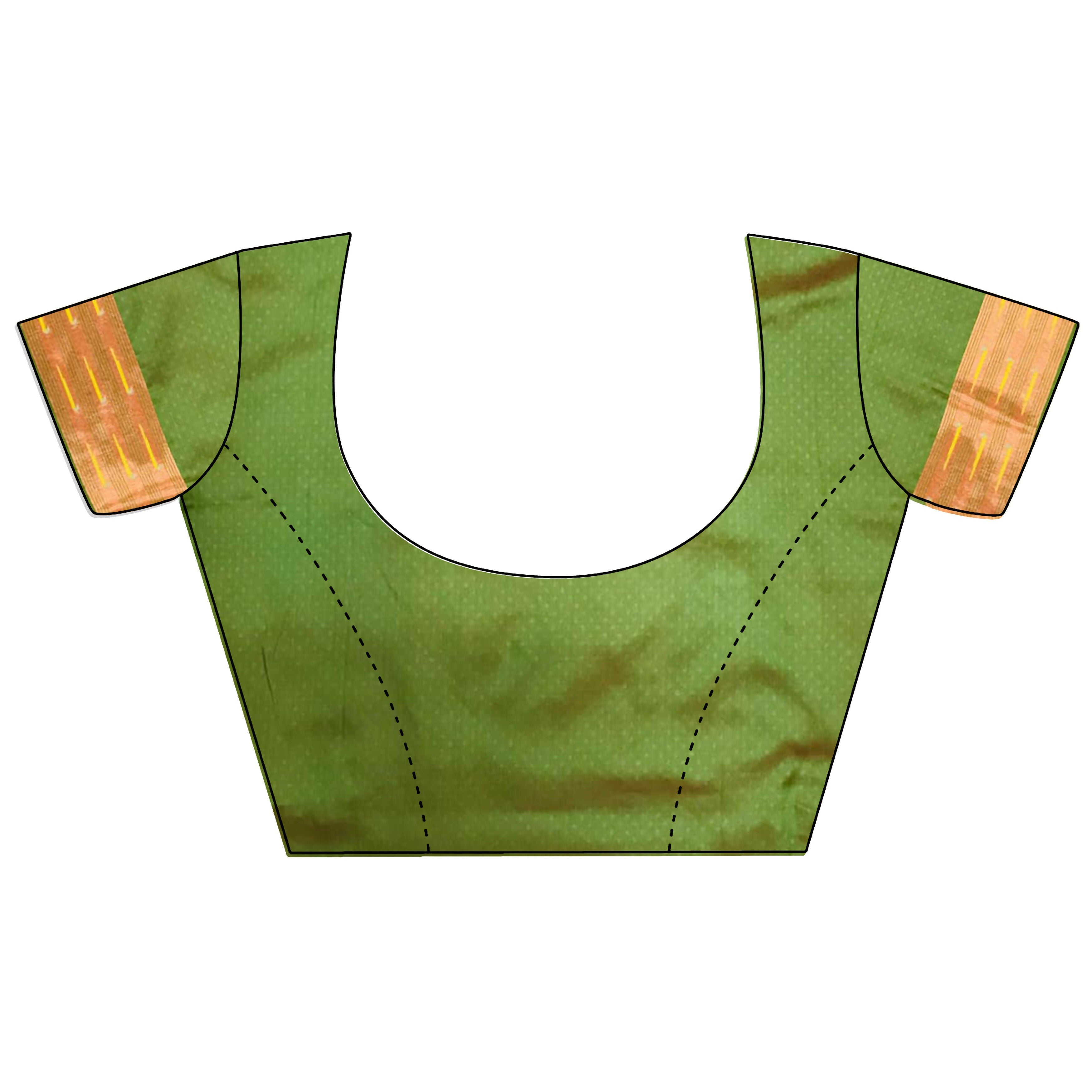 Joban Fashion Olive Green Jacquard Butti Soft Lichi Silk Paithani Saree - Distacart