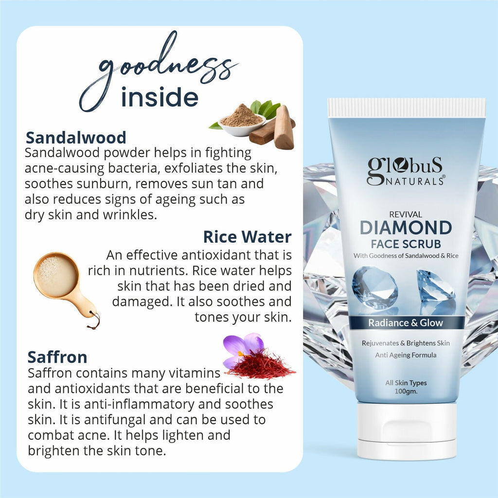 Globus Naturals Revival Diamond Face Scrub, Suitable For All Skin Types