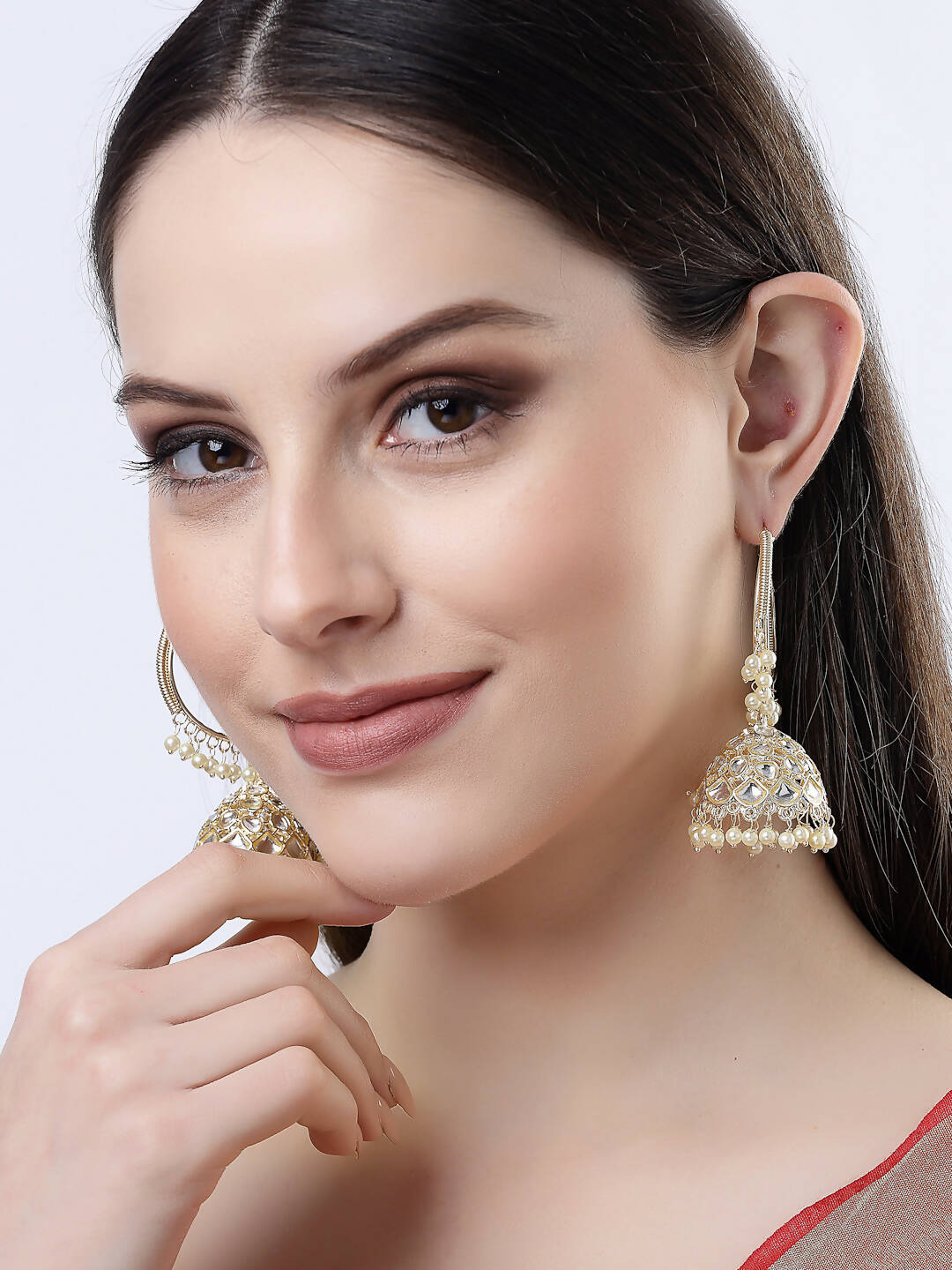 NVR Women Gold-Plated Handcrafted Kundan Jhumka Earrings - Distacart