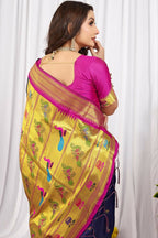 Jyoti Fashion Women's Navy Blue Paithani Silk Zari Woven Saree with Blouse