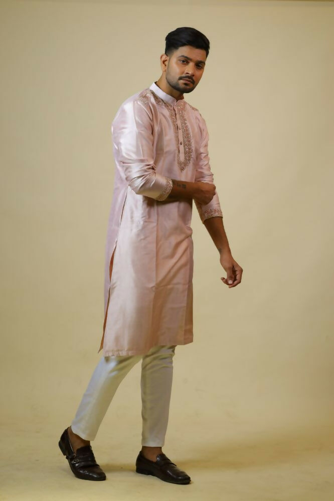 Light Coral Embroidered Collar Designer Kurta by Hilo Design