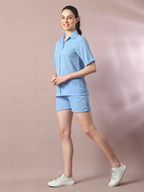 Myshka Women's Blue Solid Regular Fit Shirt