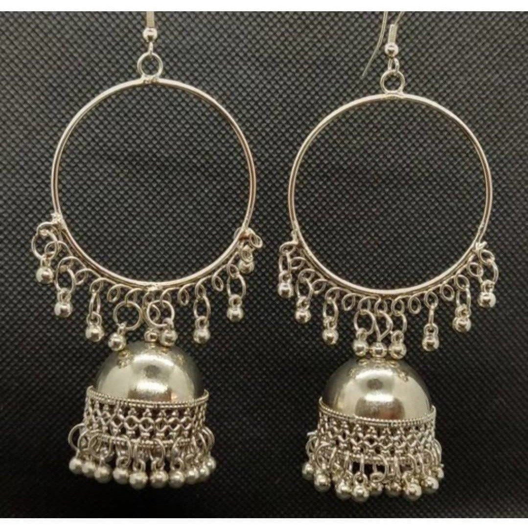 Party Wear Silver Ring Tassel Jhumka Earrings