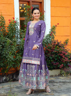 Lehenga Mart Designer Chinon Sharara Suit With Sequence Embroidered Work - Purple - Distacart
