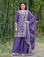 Lehenga Mart Designer Chinon Sharara Suit With Sequence Embroidered Work - Blue - Distacart