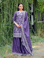Lehenga Mart Designer Chinon Sharara Suit With Sequence Embroidered Work - Blue - Distacart