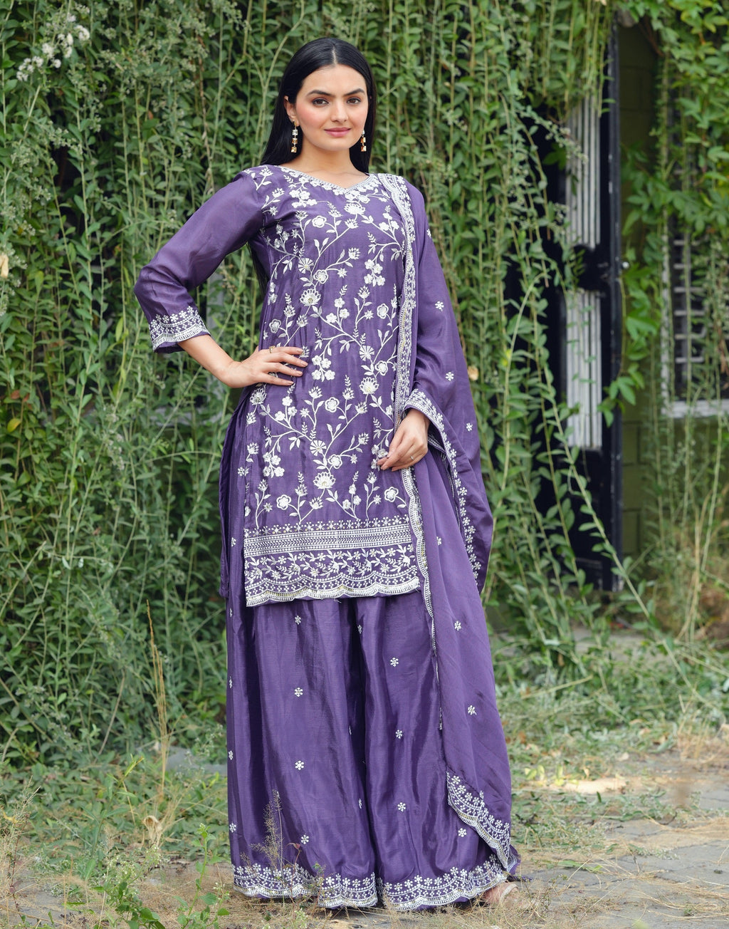 Lehenga Mart Designer Chinon Sharara Suit With Sequence Embroidered Work - Blue - Distacart