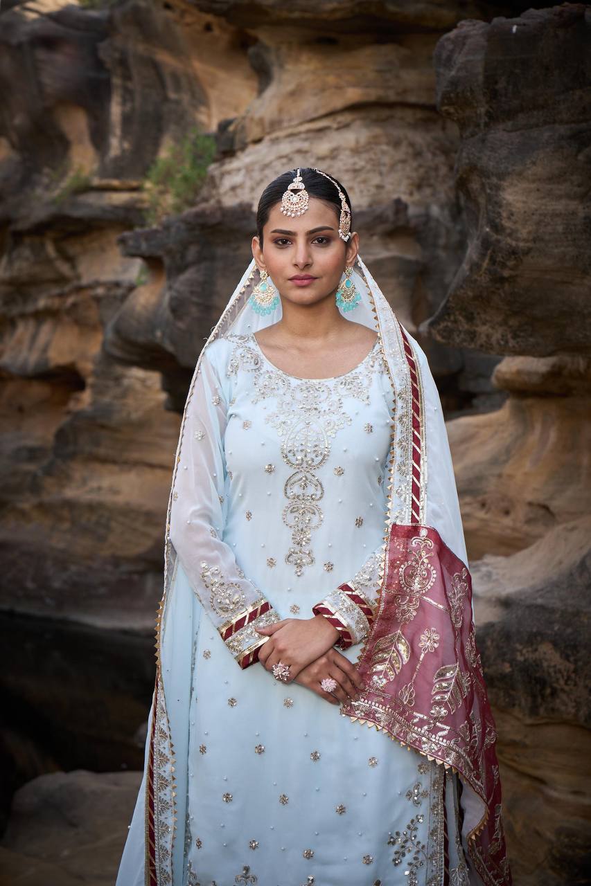 Lehenga Mart Designer Faux Georgette Ready to wear Sharara Suit for Eid - Distacart