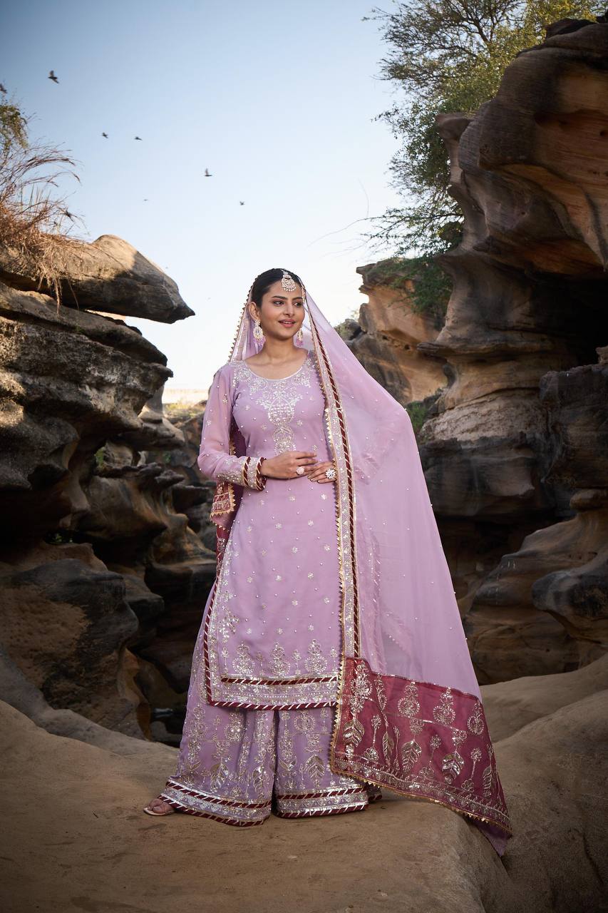 Lehenga Mart Designer Faux Georgette Ready to wear Sharara Suit for Eid - Distacart