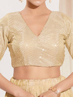 Joban Fashion Gold Sequins Padded Blouse With V Neck Elbow Sleeves - Distacart