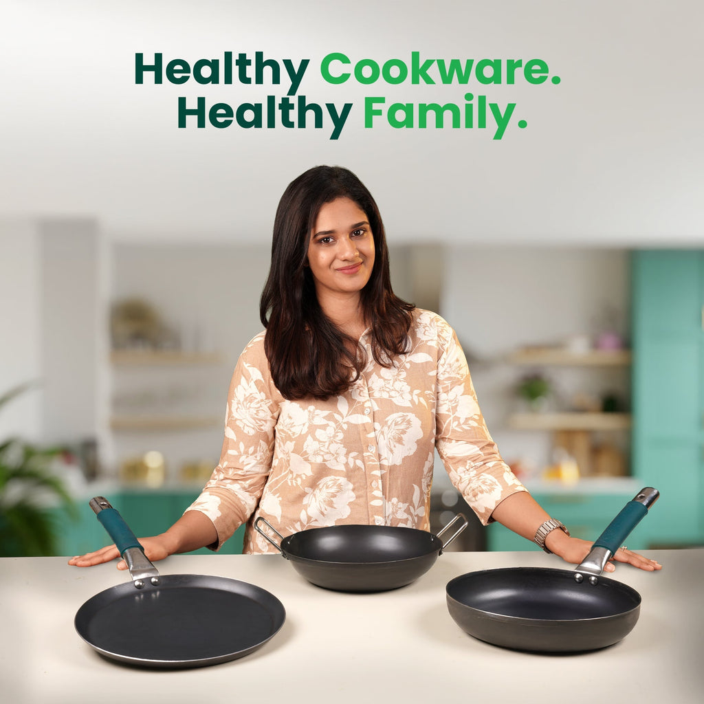 The Indus Valley 100% Pure Iron Cookware Set: Tawa+ Fry Pan+ Wok, Toxin-free Sheet Iron, Pre-seasoned, Induction & Gas, Kitchen Set for Home, Kadai