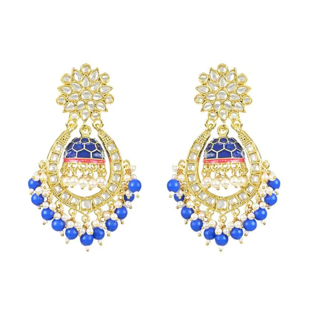 Jewel City Royal Blue and Gold-Plated Kundan Chandbali Earrings – Traditional Indian Jhumka Earrings with Pearls - Distacart