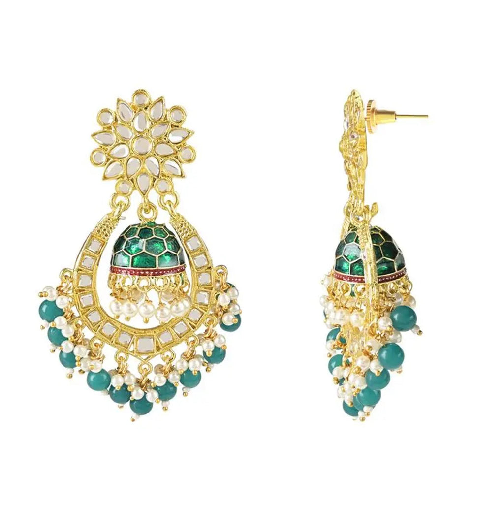 Jewel City Green and Gold-Plated Kundan Chandbali Earrings – Traditional Indian Jhumka Earrings with Pearls - Distacart