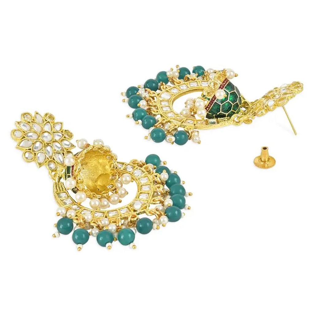 Jewel City Green and Gold-Plated Kundan Chandbali Earrings – Traditional Indian Jhumka Earrings with Pearls - Distacart