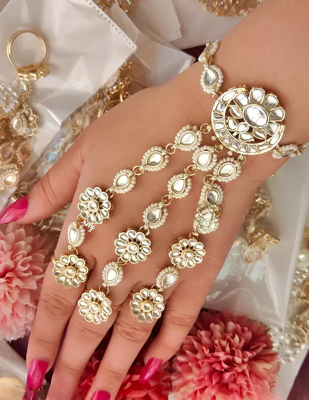 Jewel City Dazzling Crystal Floral Hand Harness - Exquisite Bridal and Formal Jewelry