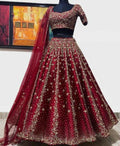 Jyoti Fashion Classy Maroon Silk 3MM Sequins with Thread & Coding Embroidery Lehenga Choli with Dupatta