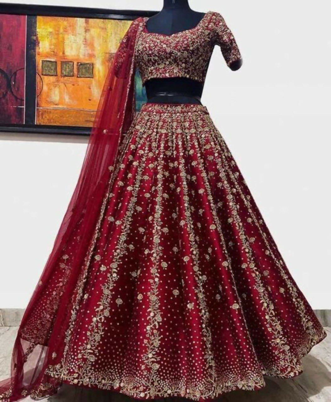 Jyoti Fashion Classy Maroon Silk 3MM Sequins with Thread & Coding Embroidery Lehenga Choli with Dupatta