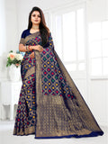 Vedant Vastram Litchi Silk Designer Banarasi Saree - Navy