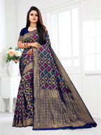 Vedant Vastram Litchi Silk Designer Banarasi Saree - Navy